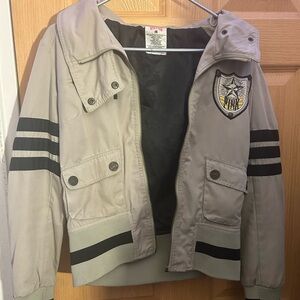 Black Label Beige Varsity Jacket with Black Stripes